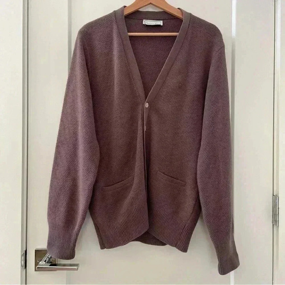 VINTAGE Christian Dior Cardigan Adult Medium Brown V-Neck Sweater Mens - Picture 1 of 12